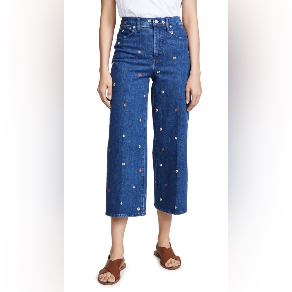 Madewell Jeans Wide-Leg Crop Jeans Confetti Floral Embroidered Edition